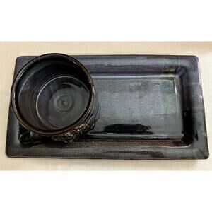 The poddery appetizer tray and  bowl pottery handmade blue